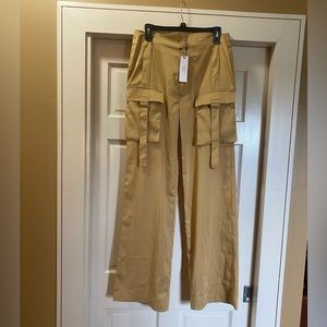 NWT Steve Madden Ace Satin High Waisted Wide Leg Utility Pants Tan Small